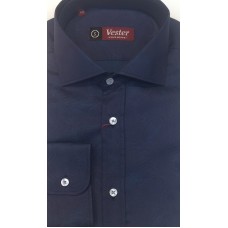 Fitted shirt, dark blue,  with a turquoise pattern
